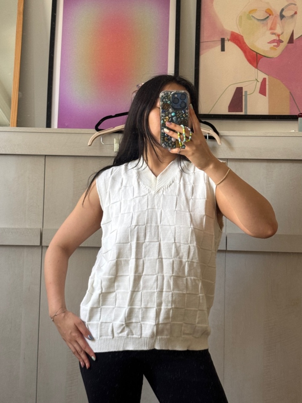 Alphas V-Neck Sleeveless, checkered Sweater Vest - White